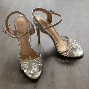 Liliana Silver Floral Embellished Heels